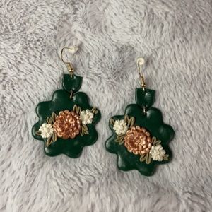 Handmade Emerald Polymer Clay Floral Earrings